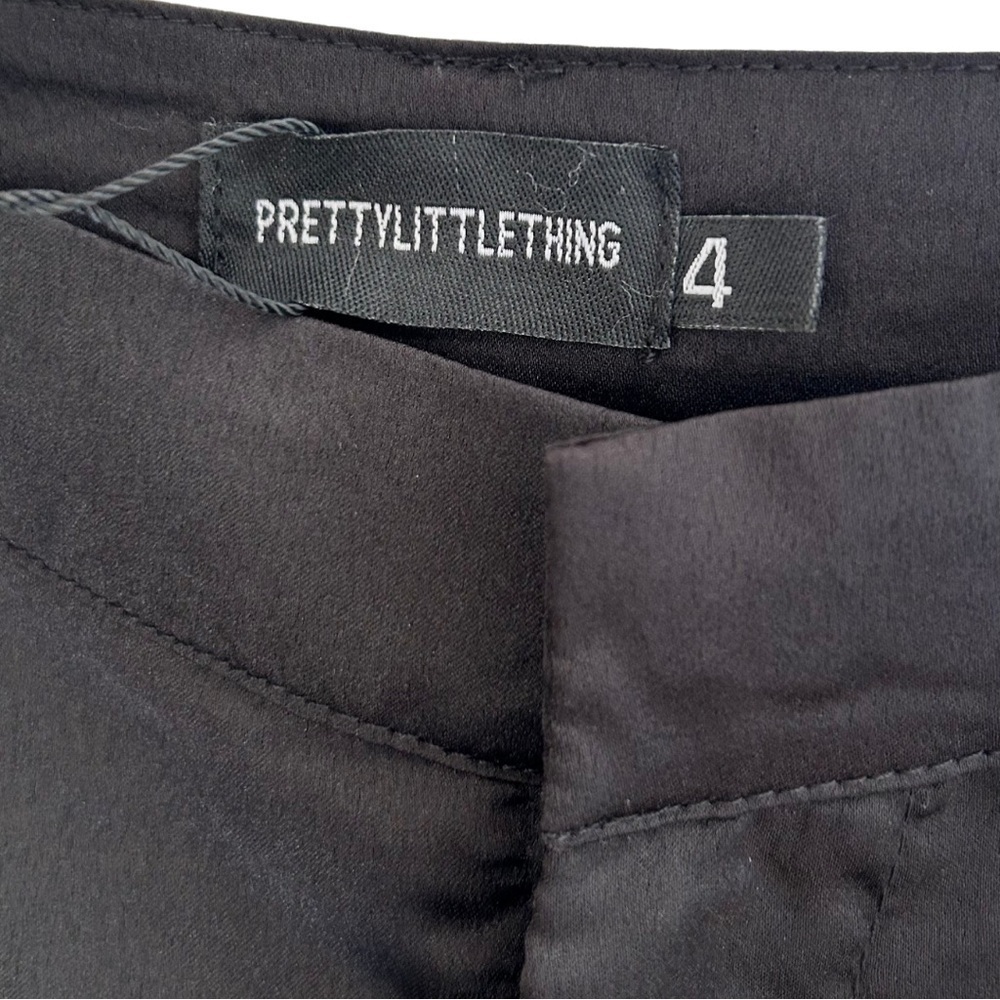 NWT PrettyLittleThing Black Satin Straight Leg Trousers High Rise Size 0 - Picture 4 of 6